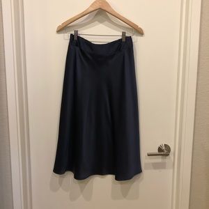 Navy satin elastic waist skirt